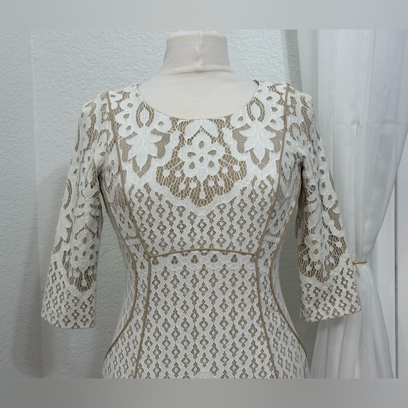 NEW Antonio Melani Bettye Ivory Beachwood Lace 3/4 Sleeve Sheath Dress Size 2 - Picture 2 of 11